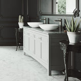 VIGO Lotus MatteStone Round White Composite Bathroom Sink/Basin Set with Amada Faucet and Pop-Up Drain