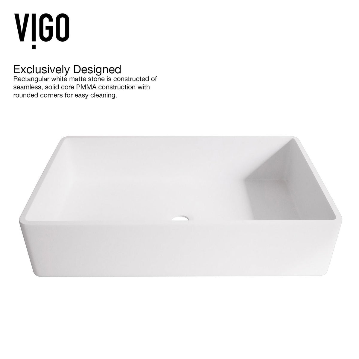 VIGO Magnolia MatteStone White Bathroom Sink/Basin Set with Matte Gold Duris Faucet and Rectangular Composite Vessel