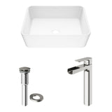 VIGO Marigold MatteStone Matte White Bathroom Sink/Basin Set with Amada Faucet and Rectangular Composite Vessel