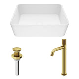 VIGO Marigold MatteStone Matte White Bathroom Sink/Basin Set with Apollo Faucet and Rectangular Composite Vessel