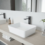 VIGO Marigold MatteStone Matte White Bathroom Sink/Basin Set with Norfolk Faucet and Rectangular Composite Vessel