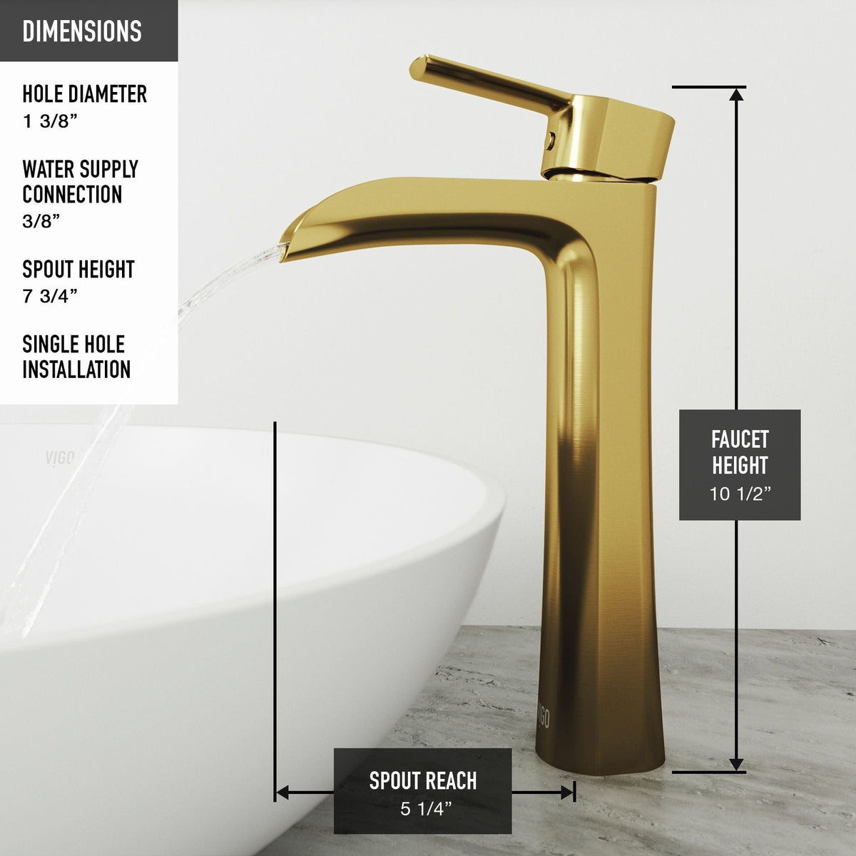 VIGO Niko Single Handle Single-Hole Bathroom Vessel Faucet in Matte Brushed Gold