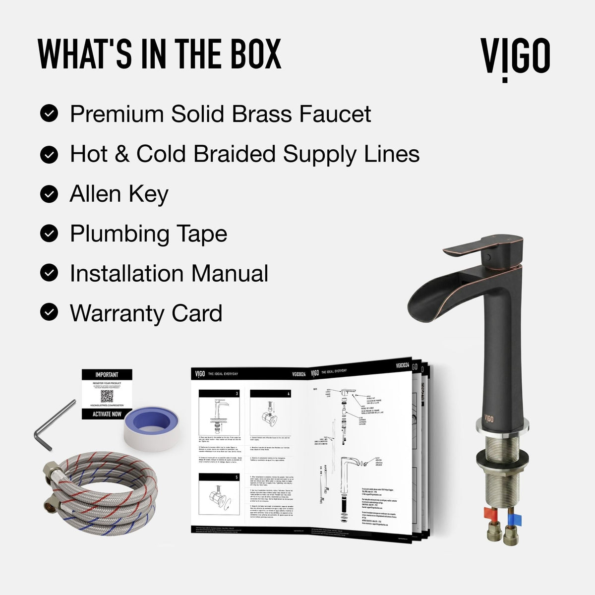 VIGO Niko Single Handle Vessel Single Hole Bathroom Sink Faucet with Pop-up Drain, Antique Rubbed Bronze