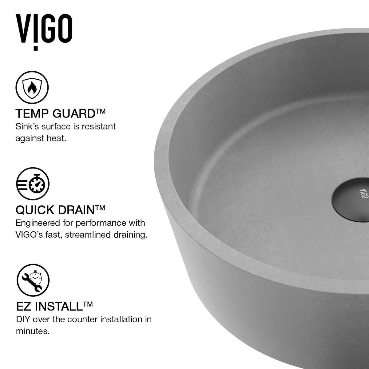 VIGO Palermo Gothic ConcretoStone 15x15-in Deep Grey Bathroom Sink/Basin with Round Vessel