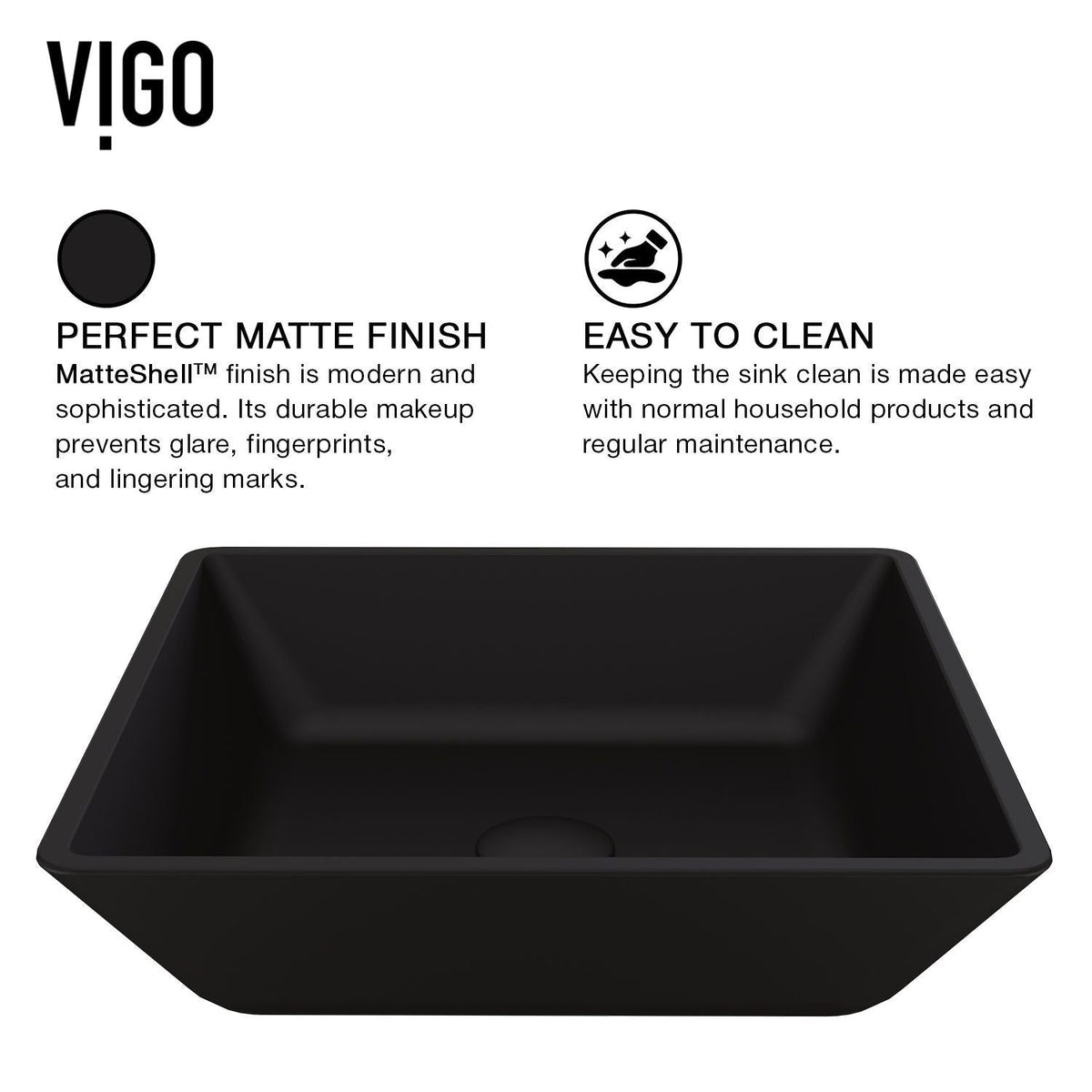VIGO Roma Glass Square Vessel Bathroom Sink/Basin with Rounded Edges & Deep Bowl, Black