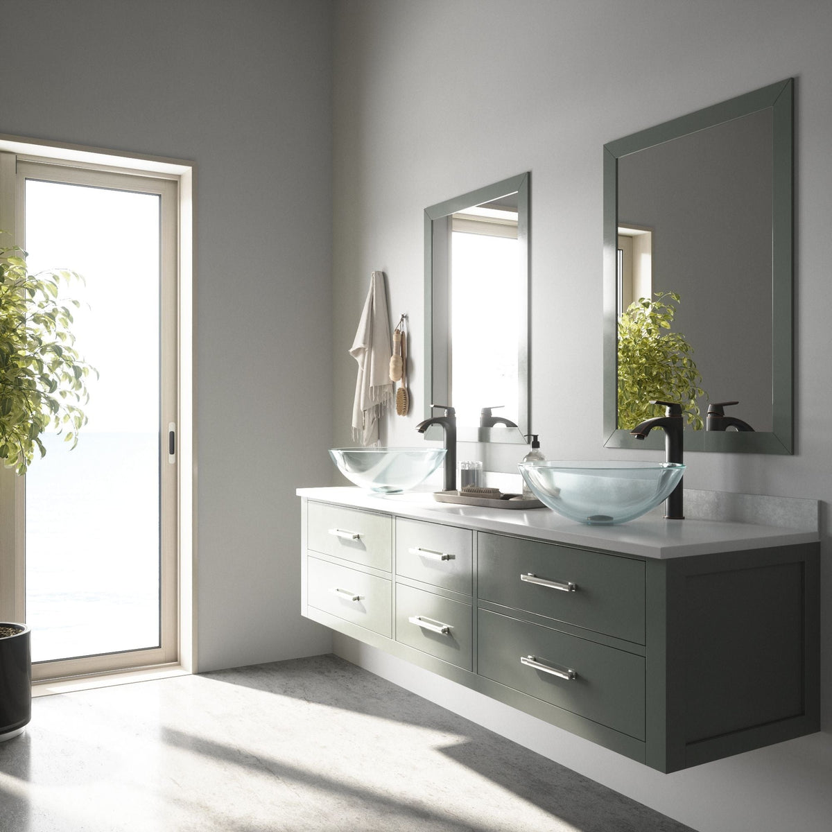 VIGO Round Glass Vessel Bathroom Sink/Basin with Repellent Seal Coating, Crystalline