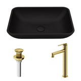 VIGO Sottile MatteShell Matte Black Bathroom Sink/Basin Set with Sterling Faucet and Glass Rectangular Vessel