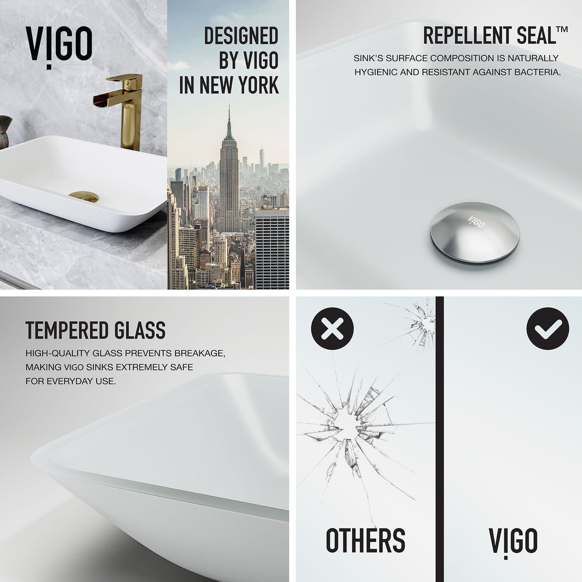 VIGO Sottile MatteShell White Bathroom Sink/Basin Set with Amada Faucet and Glass Rectangular Vessel