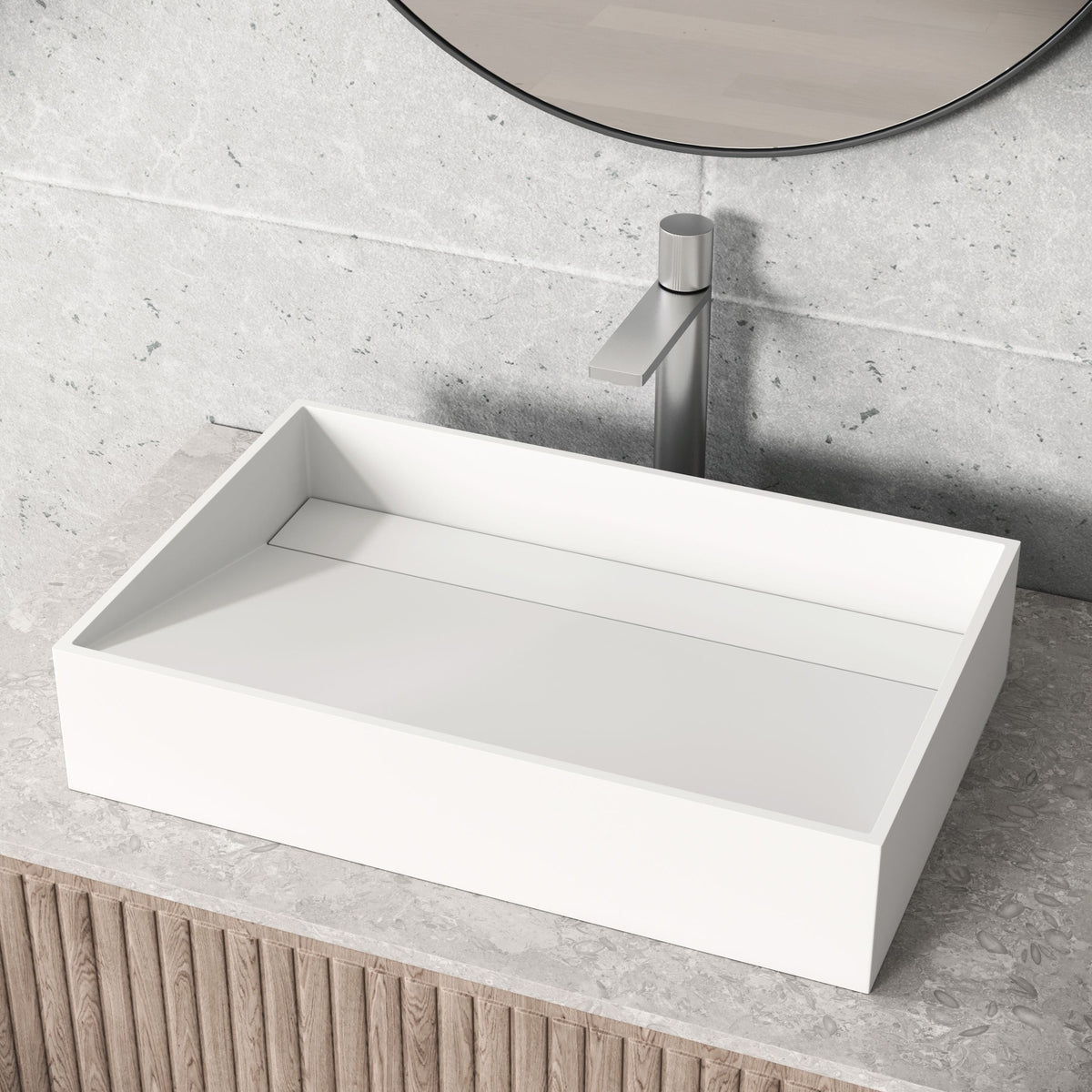VIGO Starr Modern MatteStone 23x15-in Deep White Bathroom Sink/Basin with Rectangular Vessel
