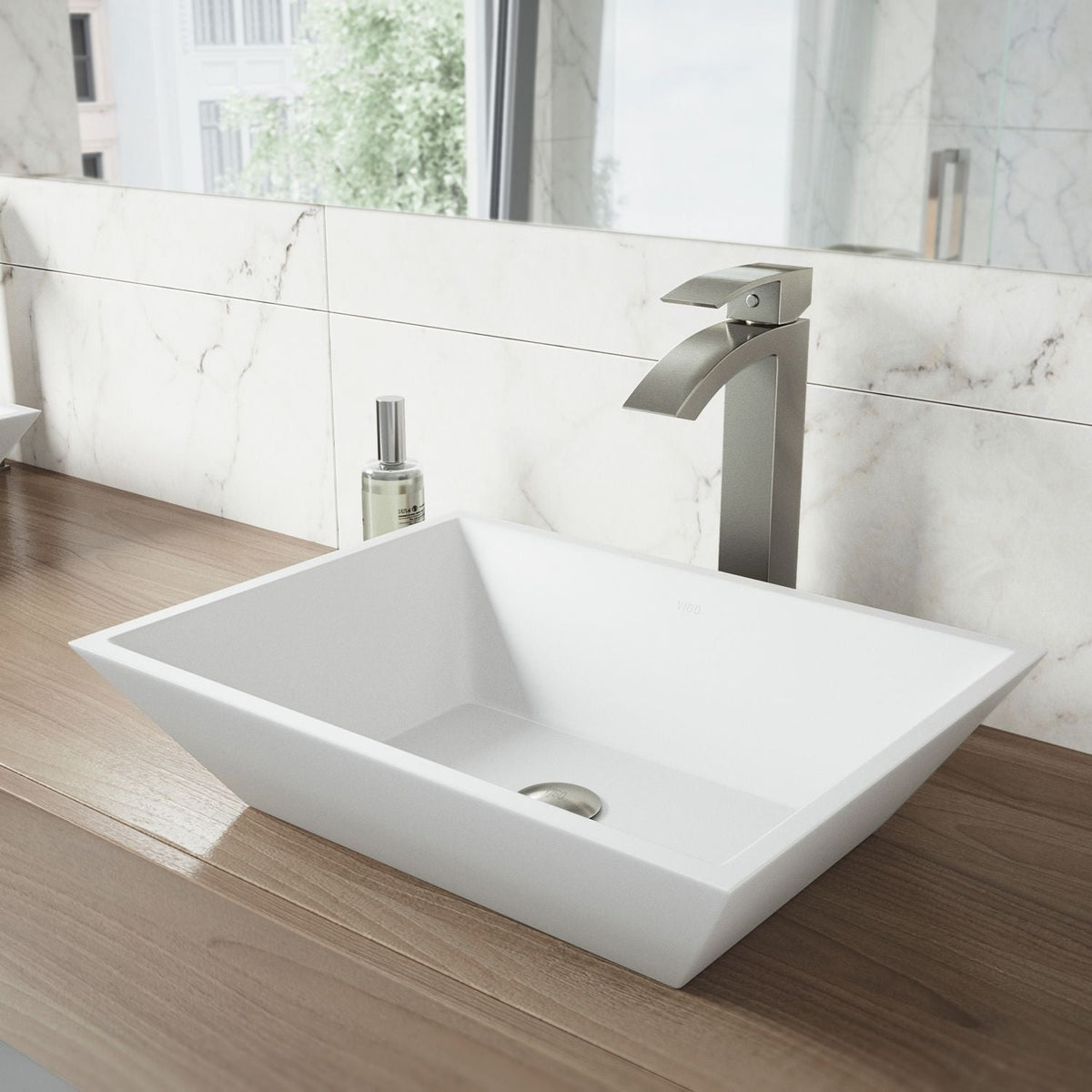 VIGO Vinca Matte Stone Vessel Bathroom Sink/Basin with Deep Bowl, White