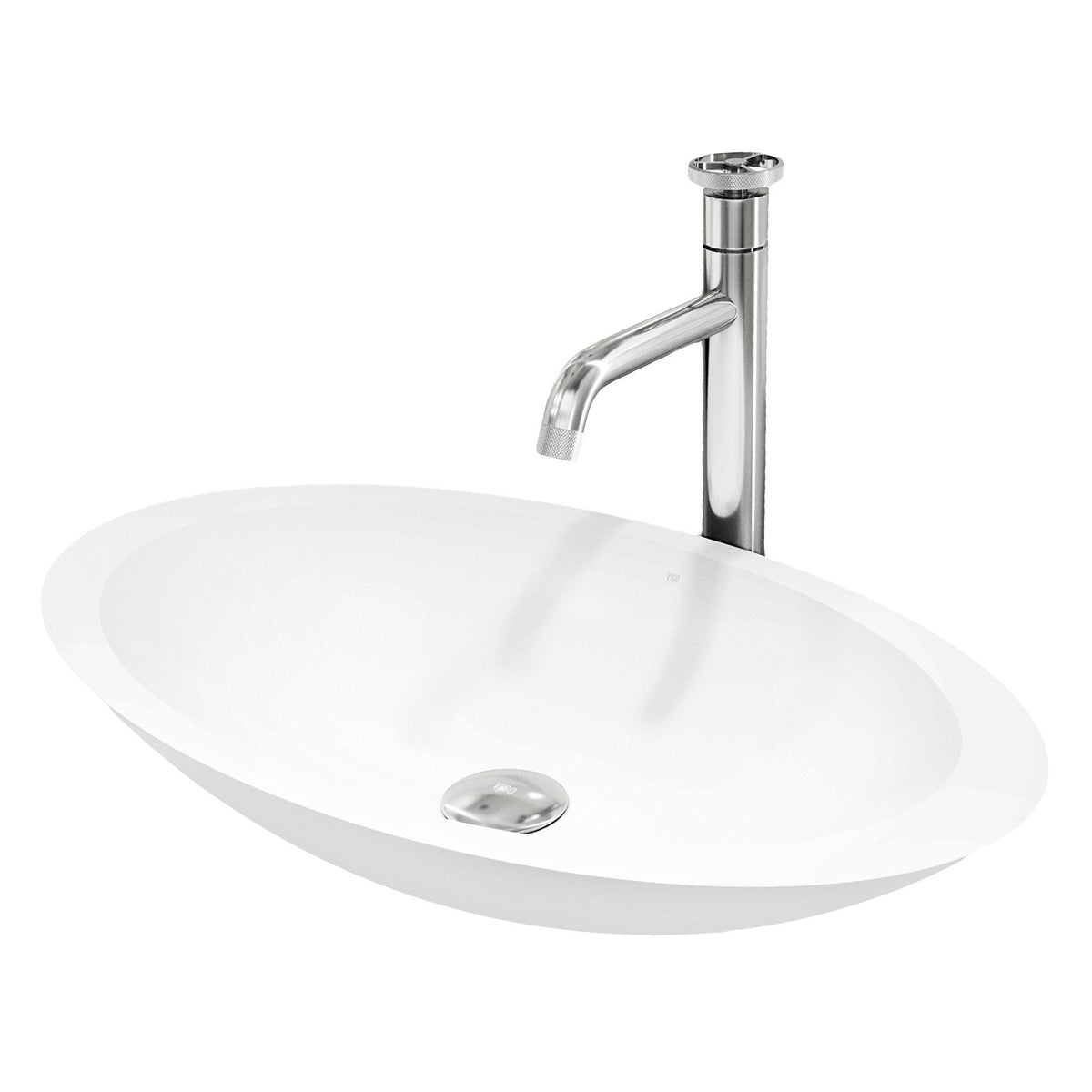 VIGO Wisteria MatteStone White Bathroom Sink/Basin Set with Cass Faucet and Oval Composite Vessel