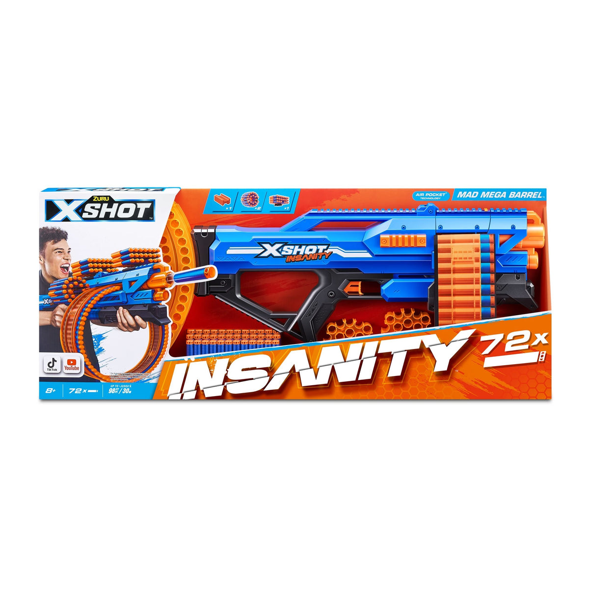 X-Shot Insanity S1 Mad Mega Barrel Dart Blaster, 72-Darts, Ages 8+
