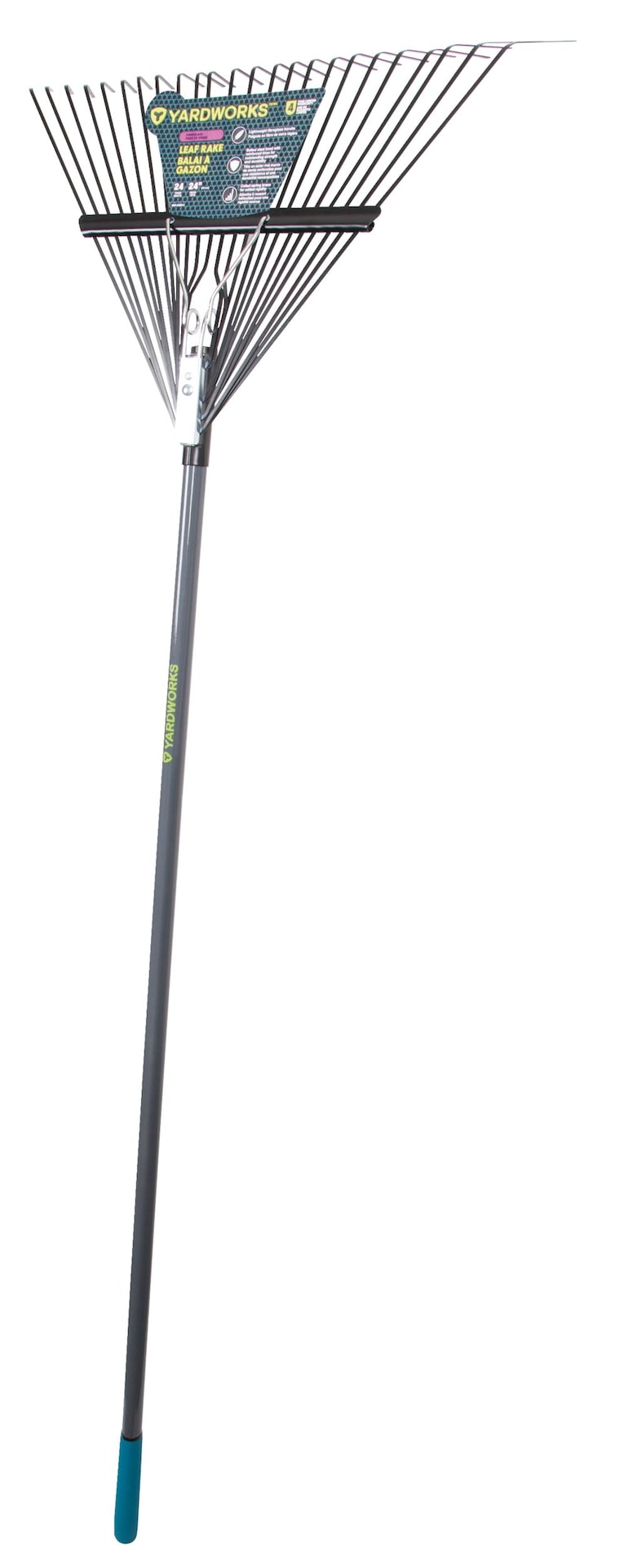 Yardworks 24-Tine Metal Leaf Rake with Fibreglass Shaft, 24-in