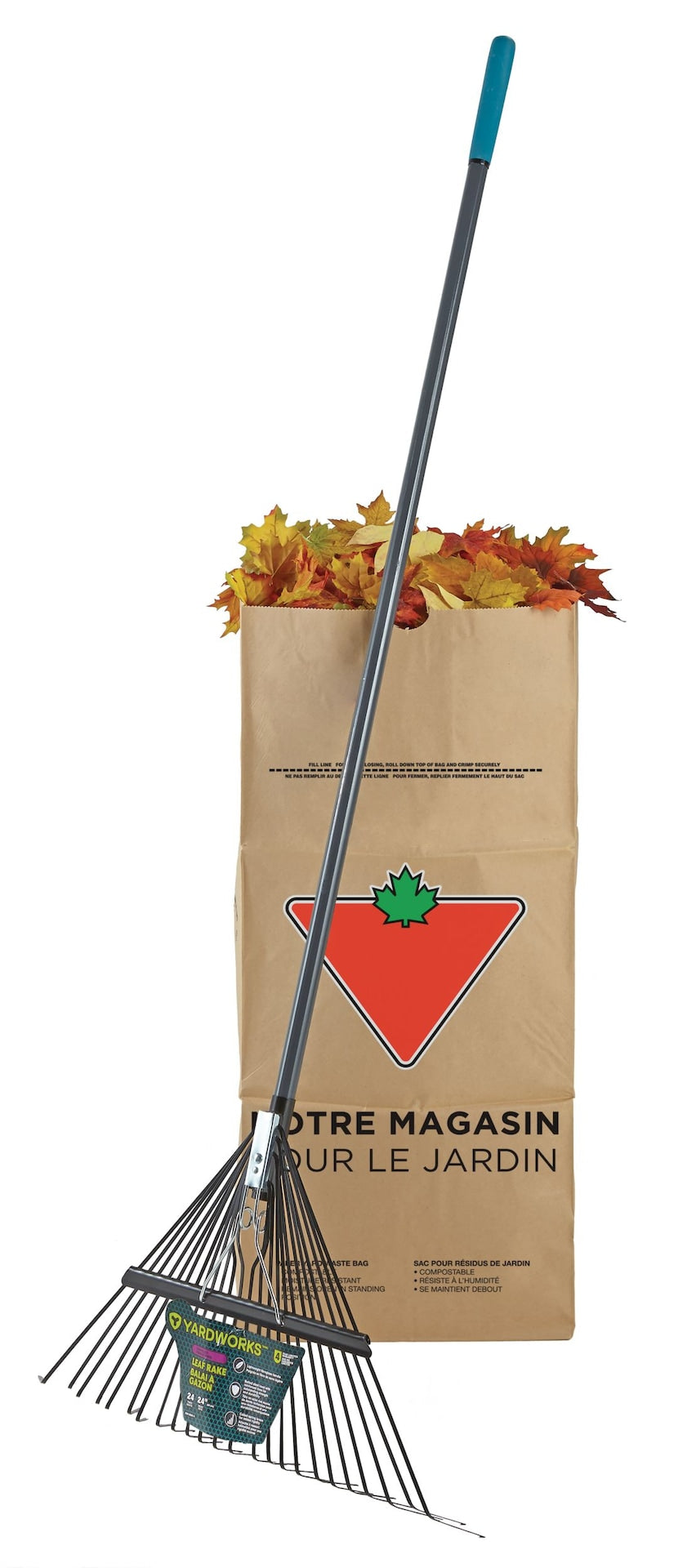 Yardworks 24-Tine Metal Leaf Rake with Fibreglass Shaft, 24-in