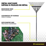 Yardworks 24-Tine Metal Leaf Rake with Fibreglass Shaft, 24-in