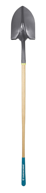 Yardworks Tempered Steel Round Point Long Handle Shovel, 62-In, Hardwood Shaft
